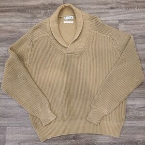 VTG 100% Cotton Corporate Level Sweater Men XL Beige Old Money Shawl Neck Preppy